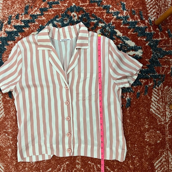 Reformation Cameran Pajama Top Pink and White Striped Size Small - Picture 7 of 7